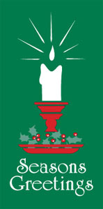 Candle w/ Holly Season's Greetings Banner