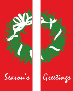 Wreath with Bow Seasons Greetings Double Banner