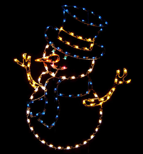 Cheerful Silhouette Snowman with Top Hat, 6 feet, Large Outdoor Holiday Light Decoration