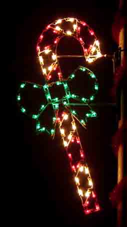 Silhouette Candy Cane with Bow Holiday Light Decoration - Pole Mount 6 Feet