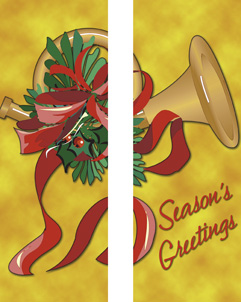 Seasons Greeting Gold Horn with Ribbon Banner
