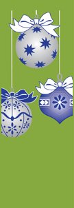 Blue and Silver Holiday Ornaments on Green Background Banner