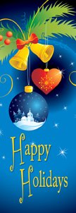 Happy Holidays Ornaments and Bells Illustrated Banner