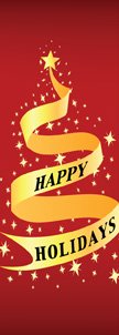 Happy Holidays Gold Ribbon Tree Banner