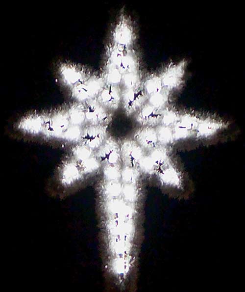 Large Hanging Star of Bethlehem with fine cut commercial garland and pure white LED lights