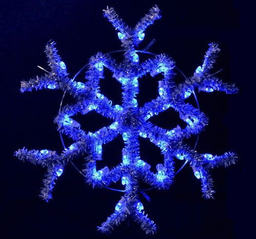 Versatile 3 feet hanging snowflake featuring blue C7 LED lights