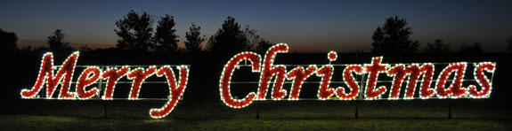 Merry Christmas script Garland and LED light Character Display to hang across streets or stake into the ground