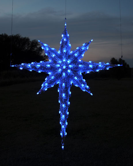 Hanging 3-D garland and LED lights Moravian Star, 6.8 feet, Blue