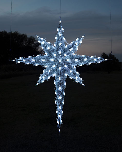 Hanging 3-D garland and LED lights Moravian Star, 6.8 feet, Cool White