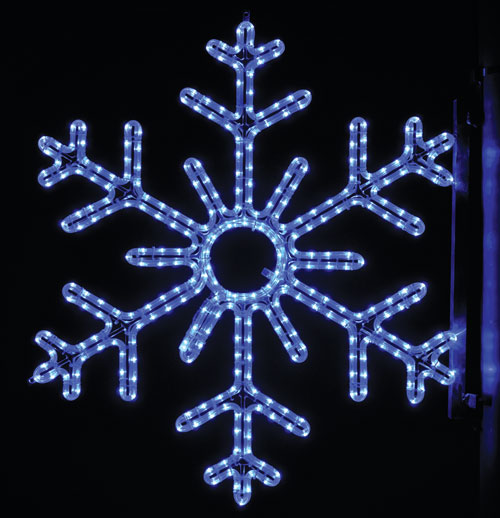 6 Point Snowflake, 3 Ft. Pole Decoration with blue led rope lights