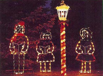 Carolers and Lamppost with Lantern Light Display