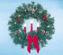 Building Front Garland Wreath with Three Red Candles, 3 feet