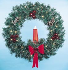 Building Front Garland Wreath with 23" Red Candle, 5 feet