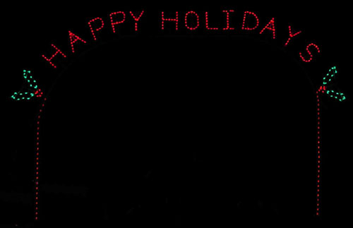 Large Commercial Holiday Light Arch - Silhouette Happy Holidays Arch, 17 X 22 feet