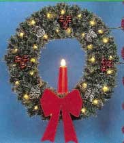 Pole Mount Deluxe Garland Wreath with 23" Red Candle, Pole Mount 5 Feet