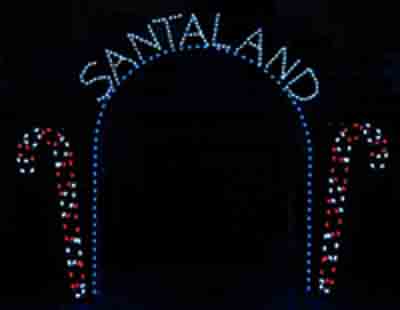Large Commercial Holiday Light Arch - Silhouette Santaland Arch with Candy Canes, 13 X 12 feet