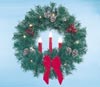 Building Front Garland Wreath with Three Red Candles, 3 feet